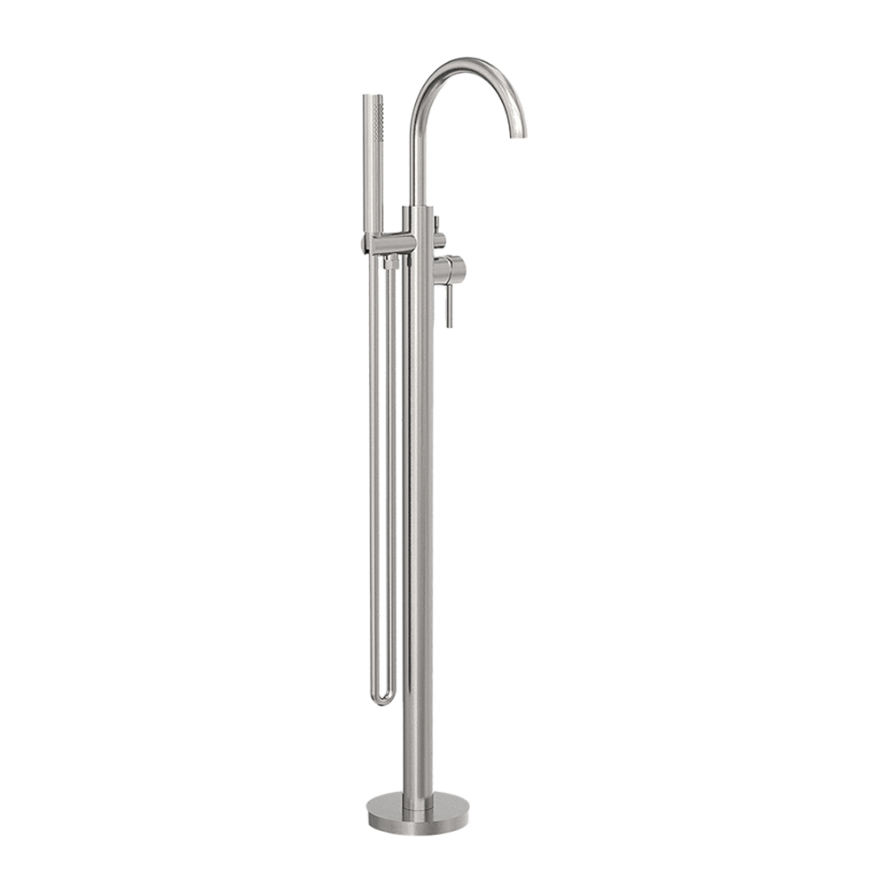 Mecca Round Freestanding Mixer with Hand Shower Brushed Nickel