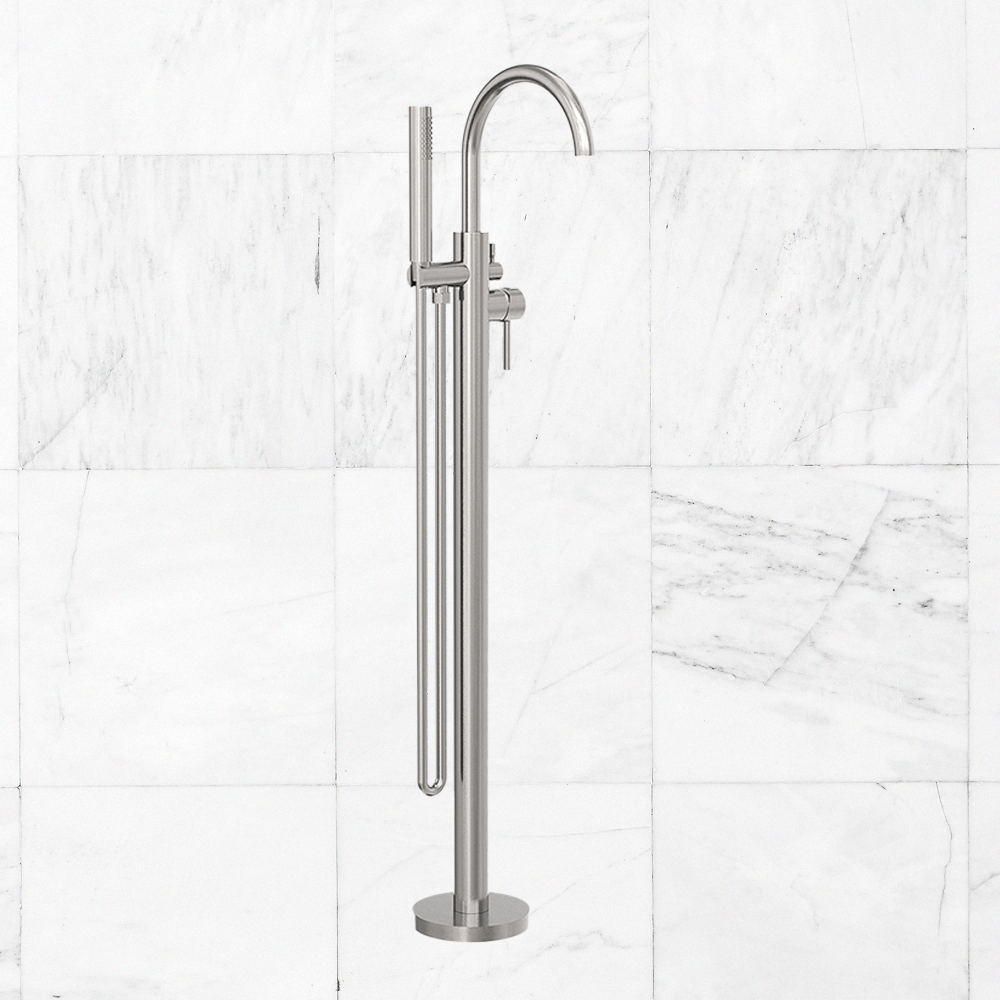 Mecca Round Freestanding Mixer with Hand Shower Brushed Nickel