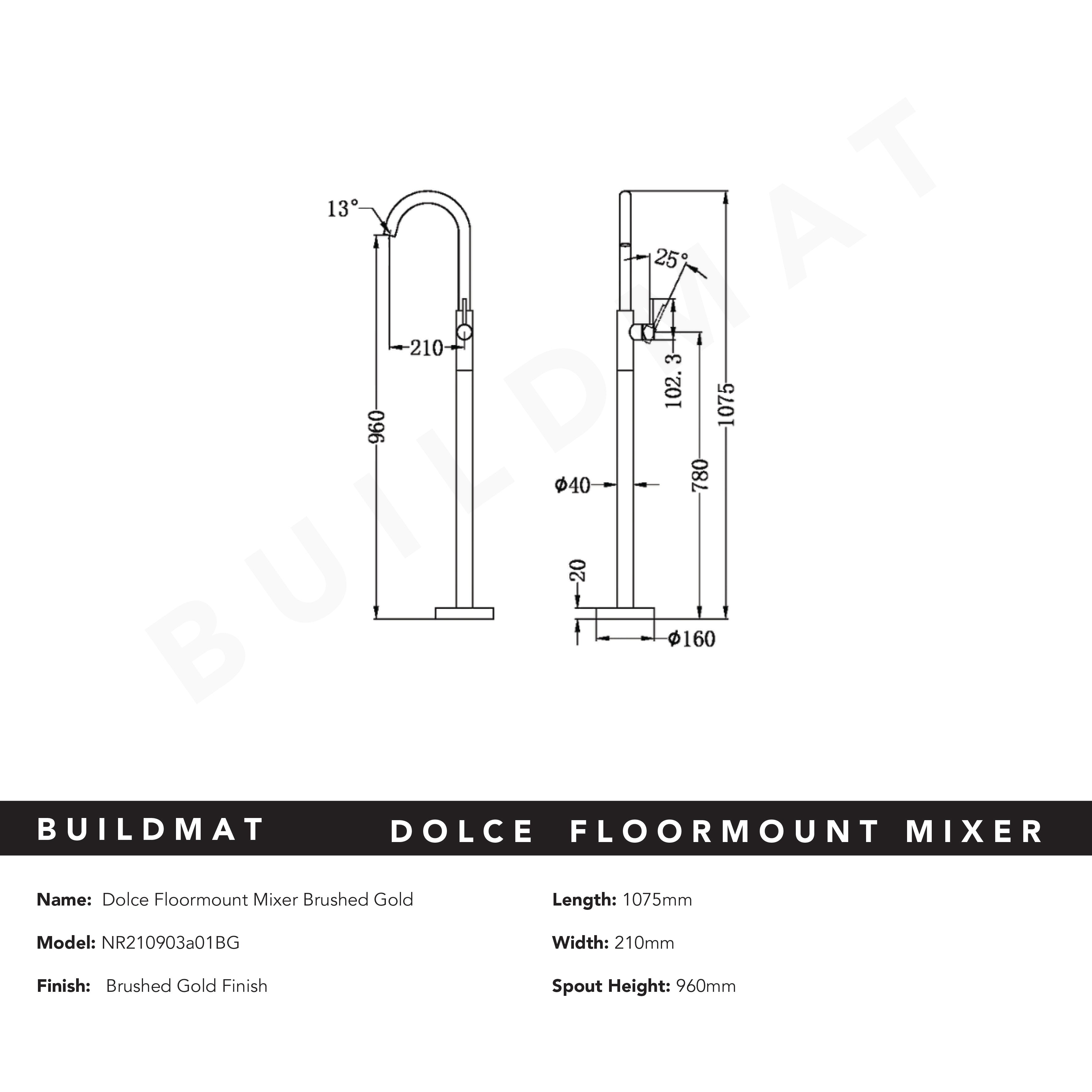 Dolce Floormount Bath Mixer Brushed Gold