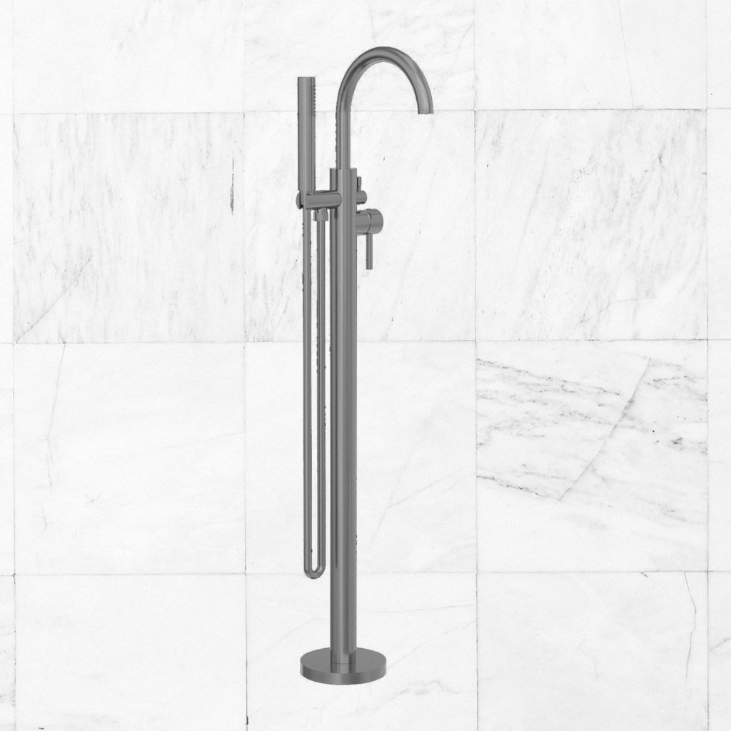 Mecca Round Freestanding Mixer with Hand Shower Brushed Gunmetal