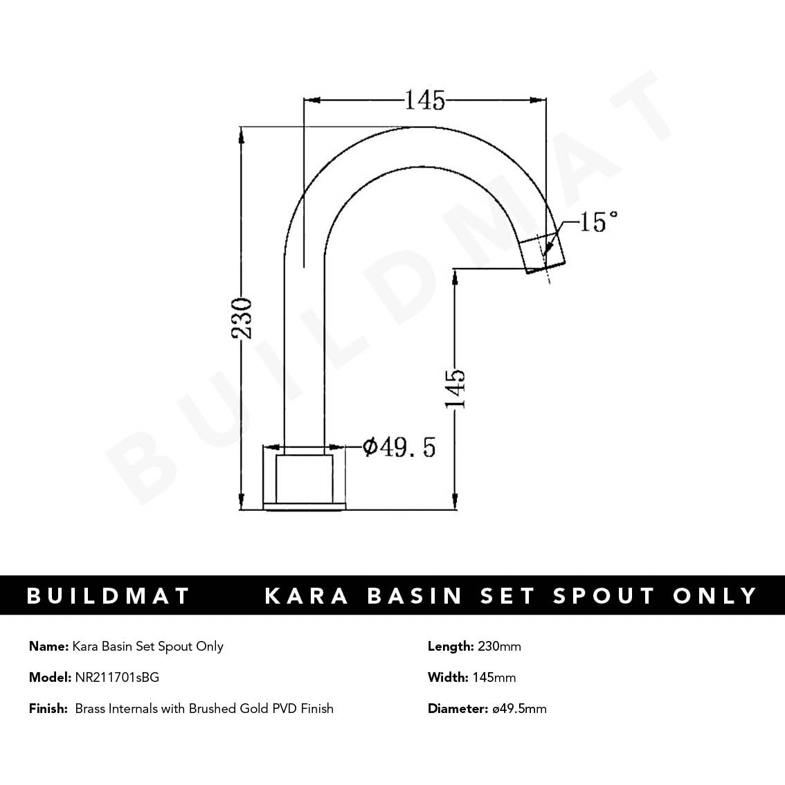 Kara Basin Set Spout Only Brushed Gold