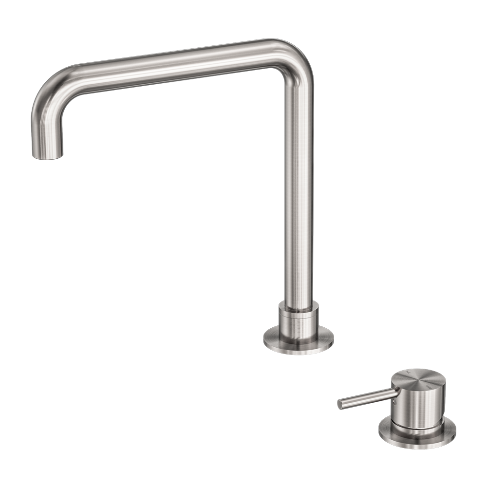 Mecca Hob Basin Mixer Square Swivel Spout Brushed Nickel