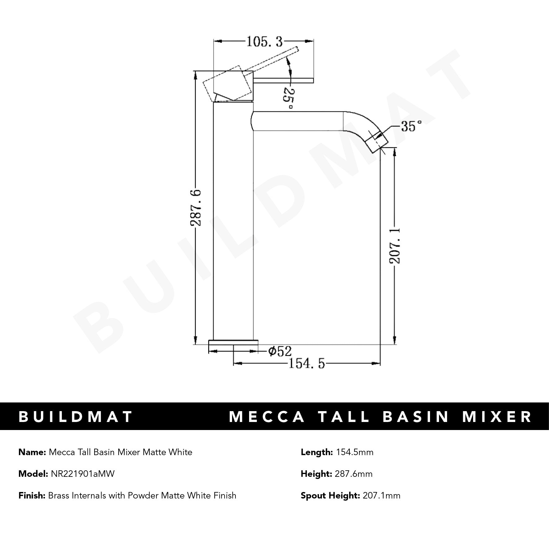 Mecca Tall Basin Mixer Matte White