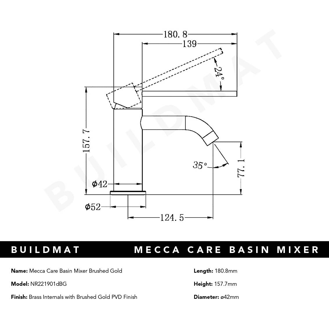 Mecca Care Basin Mixer Brushed Gold