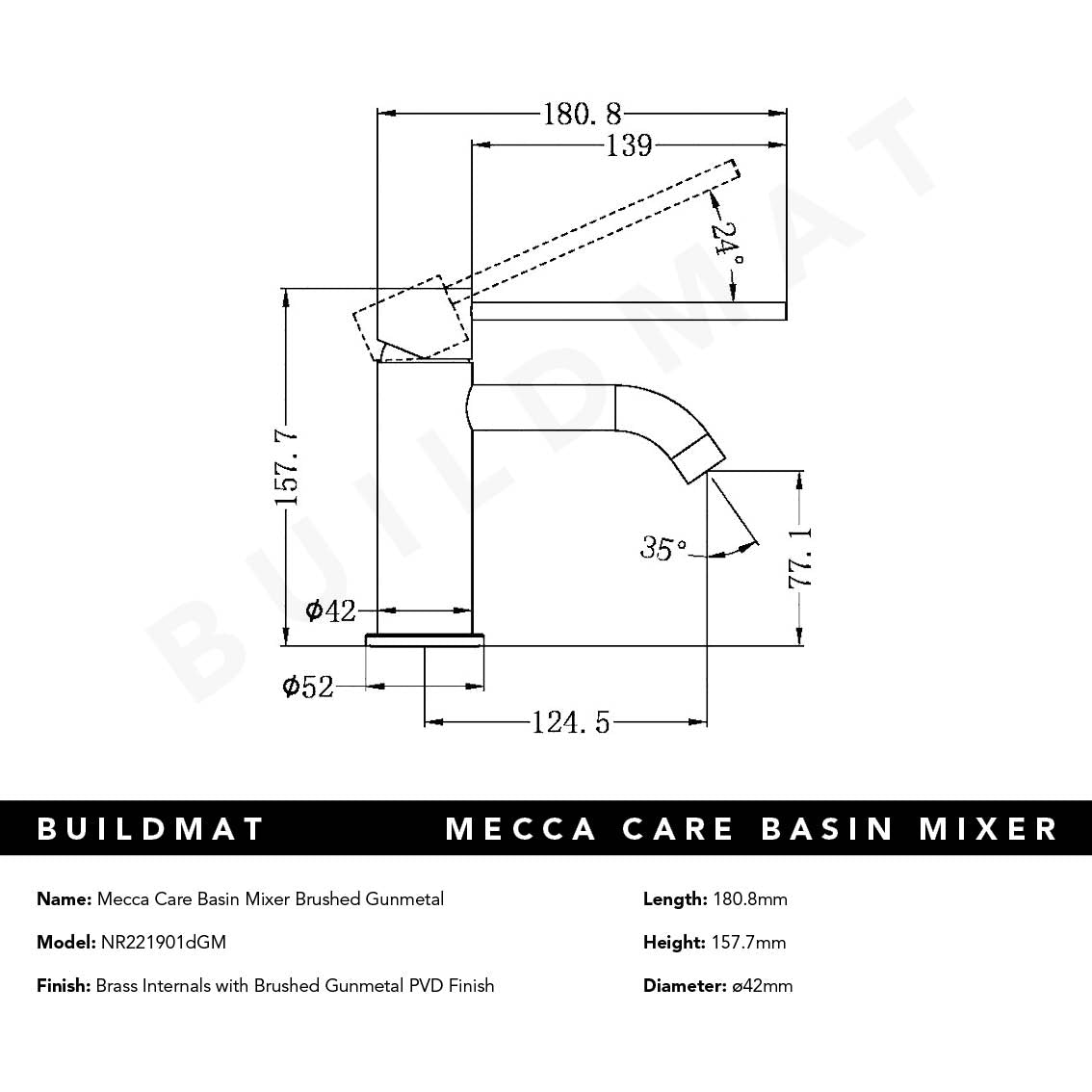 Mecca Care Basin Mixer Brushed Gunmetal