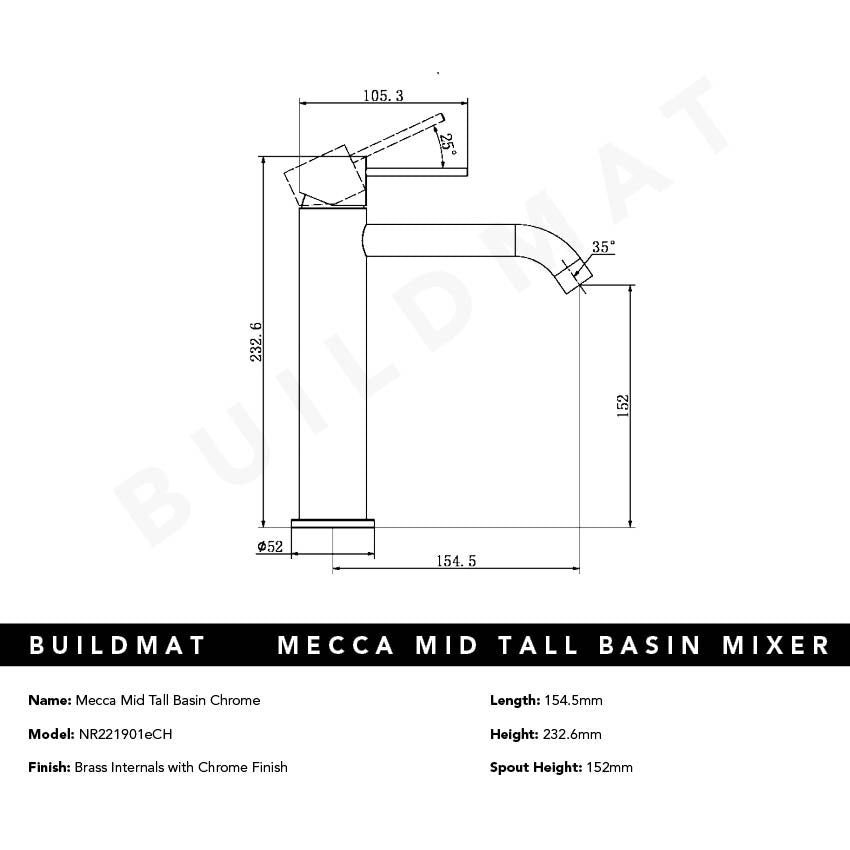 Mecca Mid Tall Basin Mixer Chrome