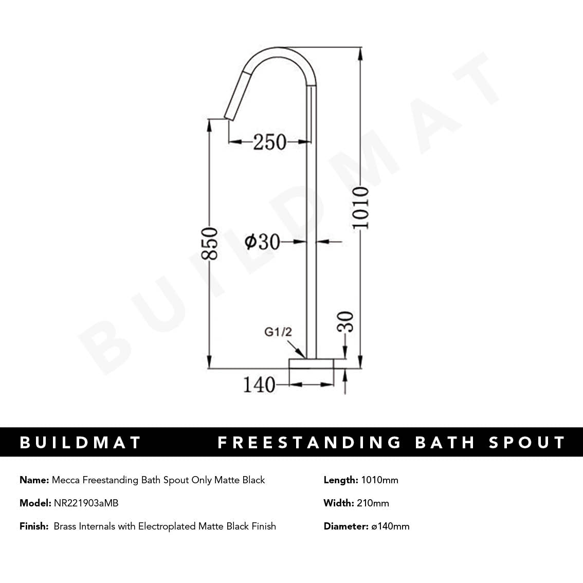 Mecca Freestanding Bath Spout Only Matte Black