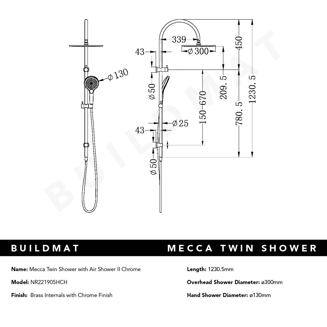 Mecca Twin Shower with Air Shower II Chrome