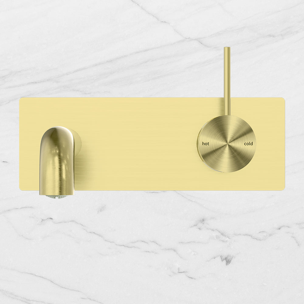 Mecca Wall Basin Mixer Handle Up 185mm Spout Brushed Gold