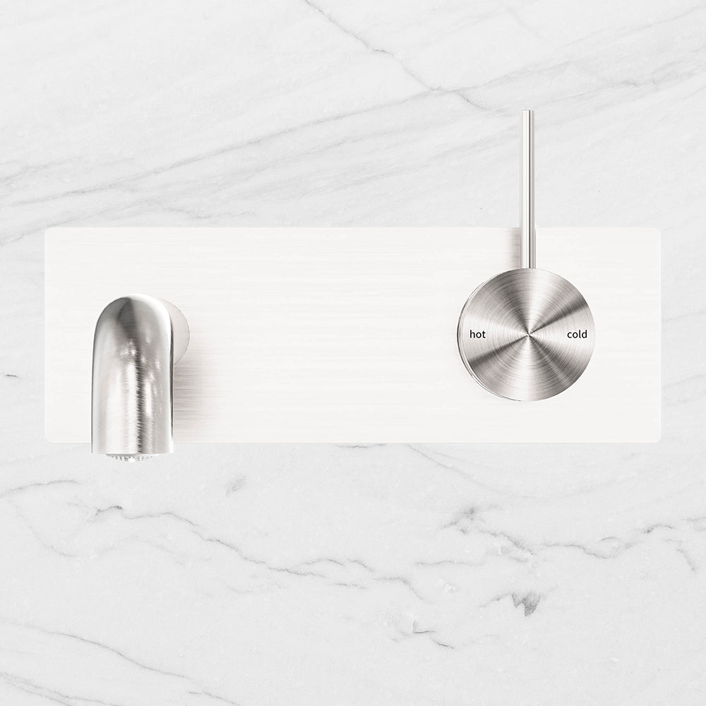 Mecca Wall Basin Mixer Handle Up 185mm Spout Brushed Nickel