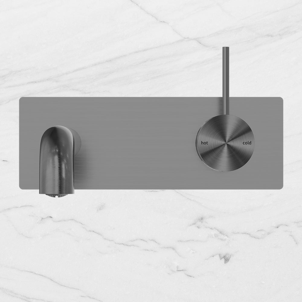 Mecca Wall Basin Mixer Handle Up 185mm Spout Brushed Gunmetal