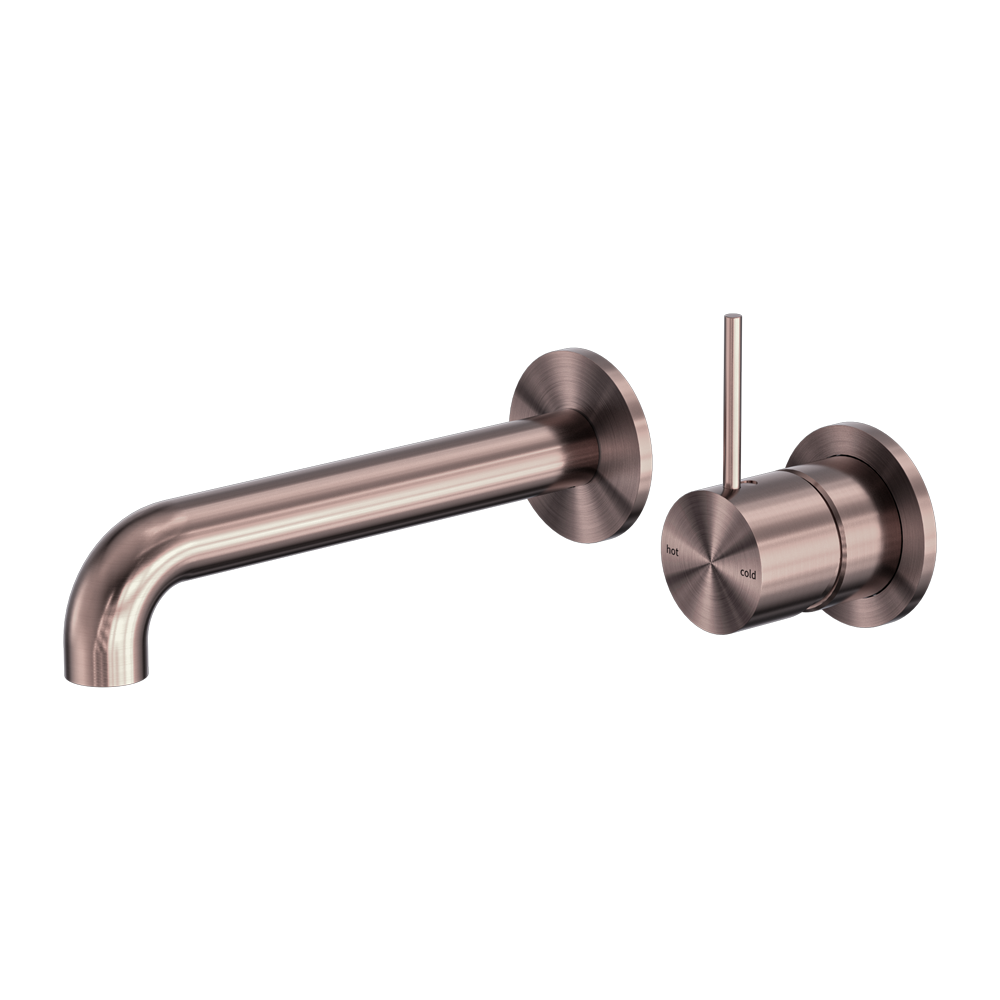 Mecca Wall Basin Mixer Separate Back Plate Handle Up 185mm Spout Brushed Bronze