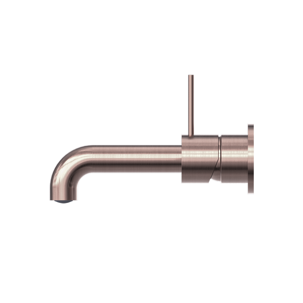 Mecca Wall Basin Mixer Separate Back Plate Handle Up 185mm Spout Brushed Bronze