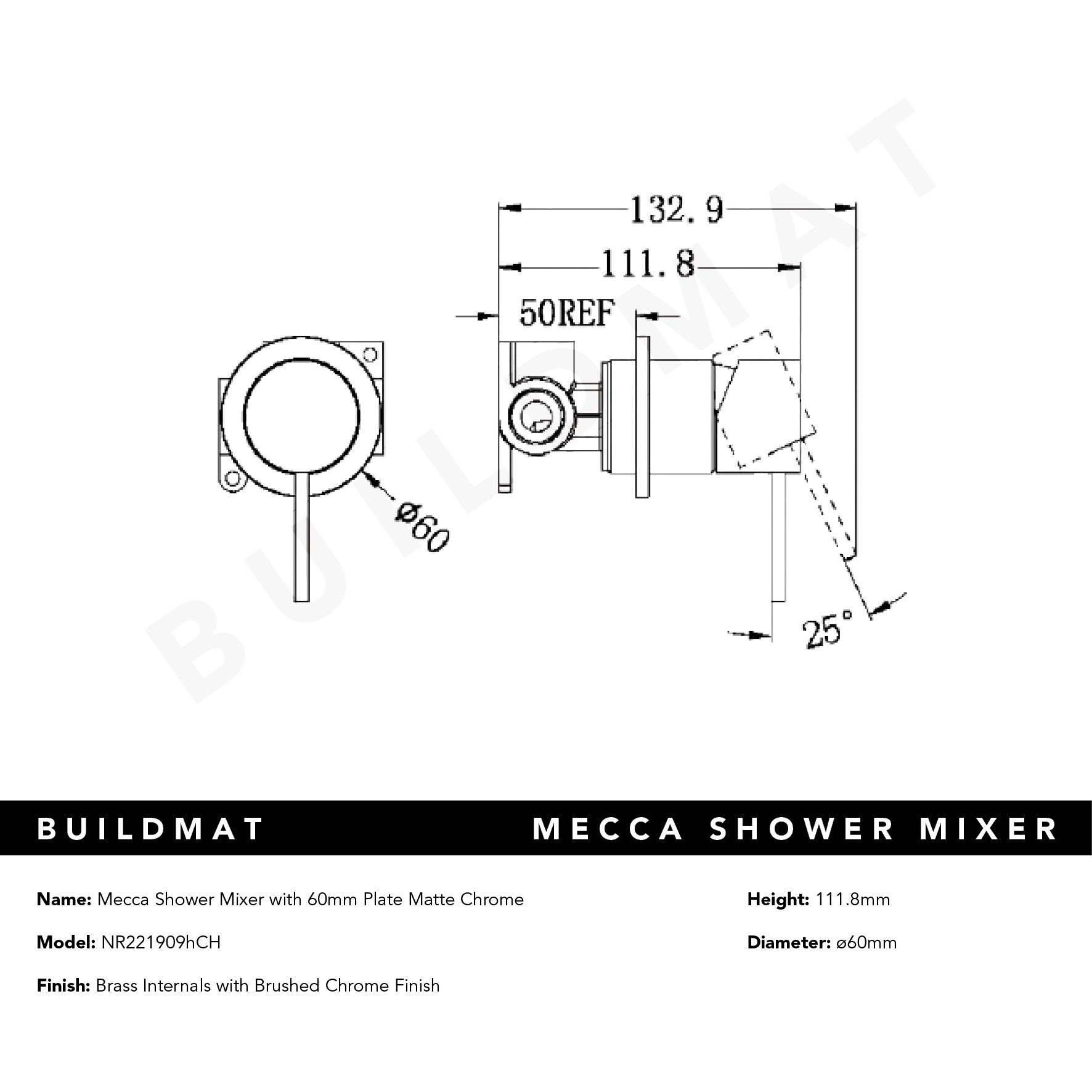 Mecca Shower Mixer with 60mm Plate Chrome