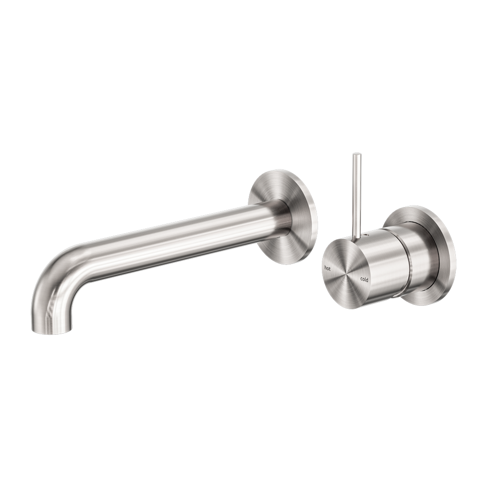 Mecca Wall Basin/Bath Mixer Separate Back Plate Handle Up 260mm Brushed Nickel