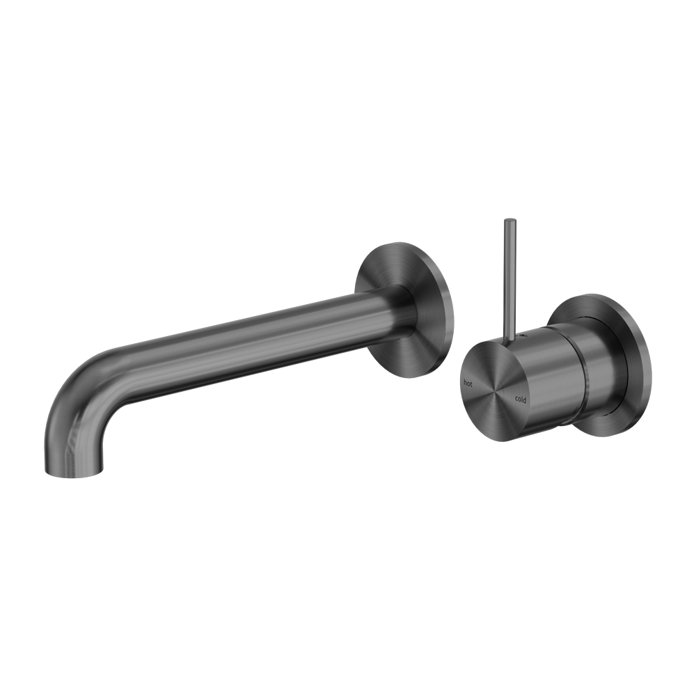 Mecca Wall Basin Mixer Separate Back Plate Handle Up 185mm Spout Brushed Gunmetal