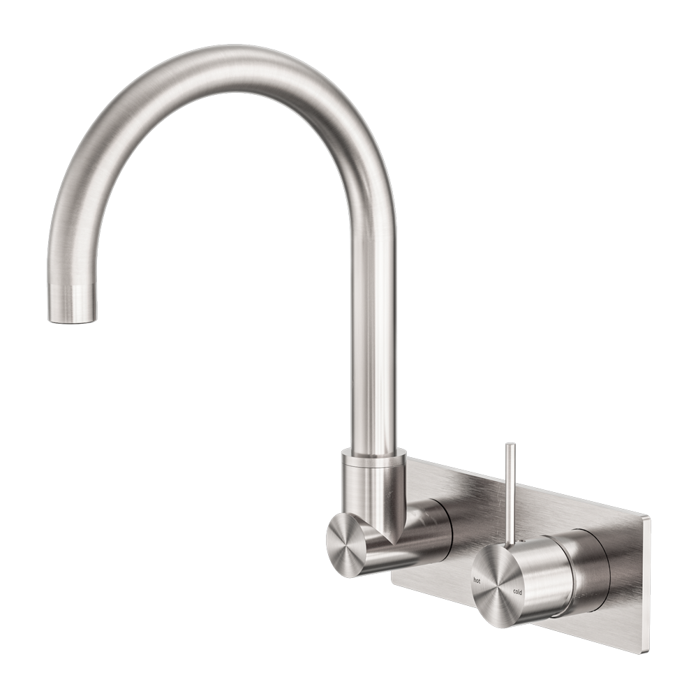 Mecca Wall Basin/Bath Mixer Swivel Spout Handle Up Brushed Nickel