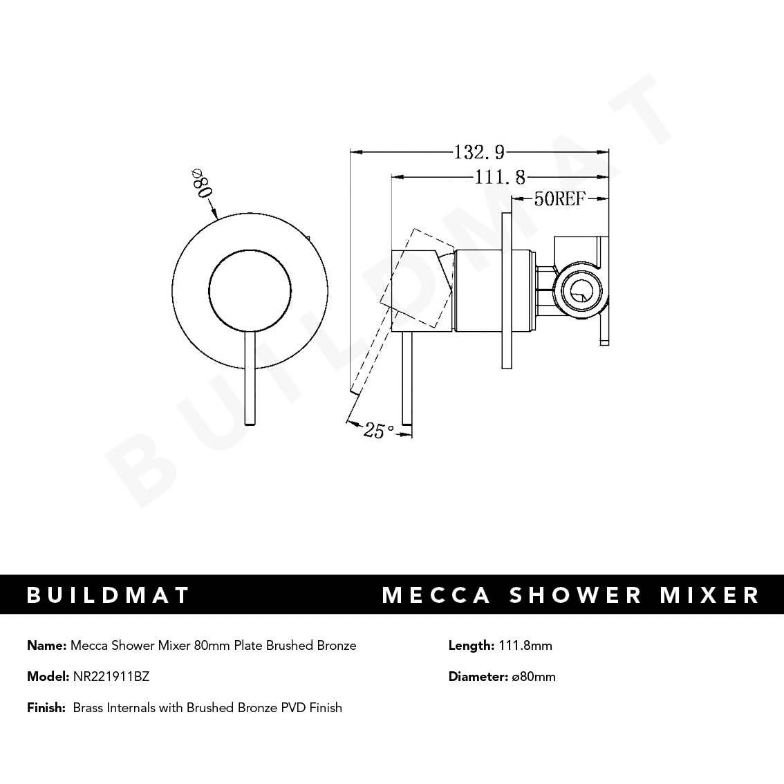 Mecca Shower Mixer 80mm Plate Brushed Bronze