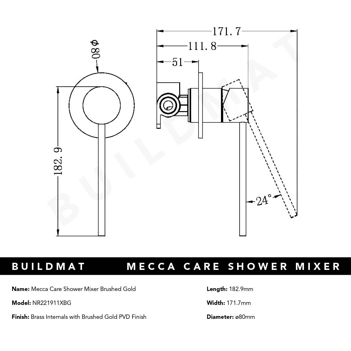 Mecca Care Shower Mixer Brushed Gold