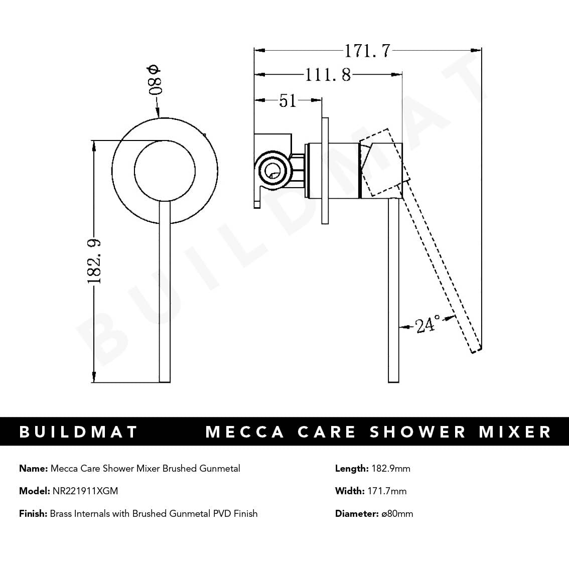 Mecca Care Shower Mixer Brushed Gunmetal