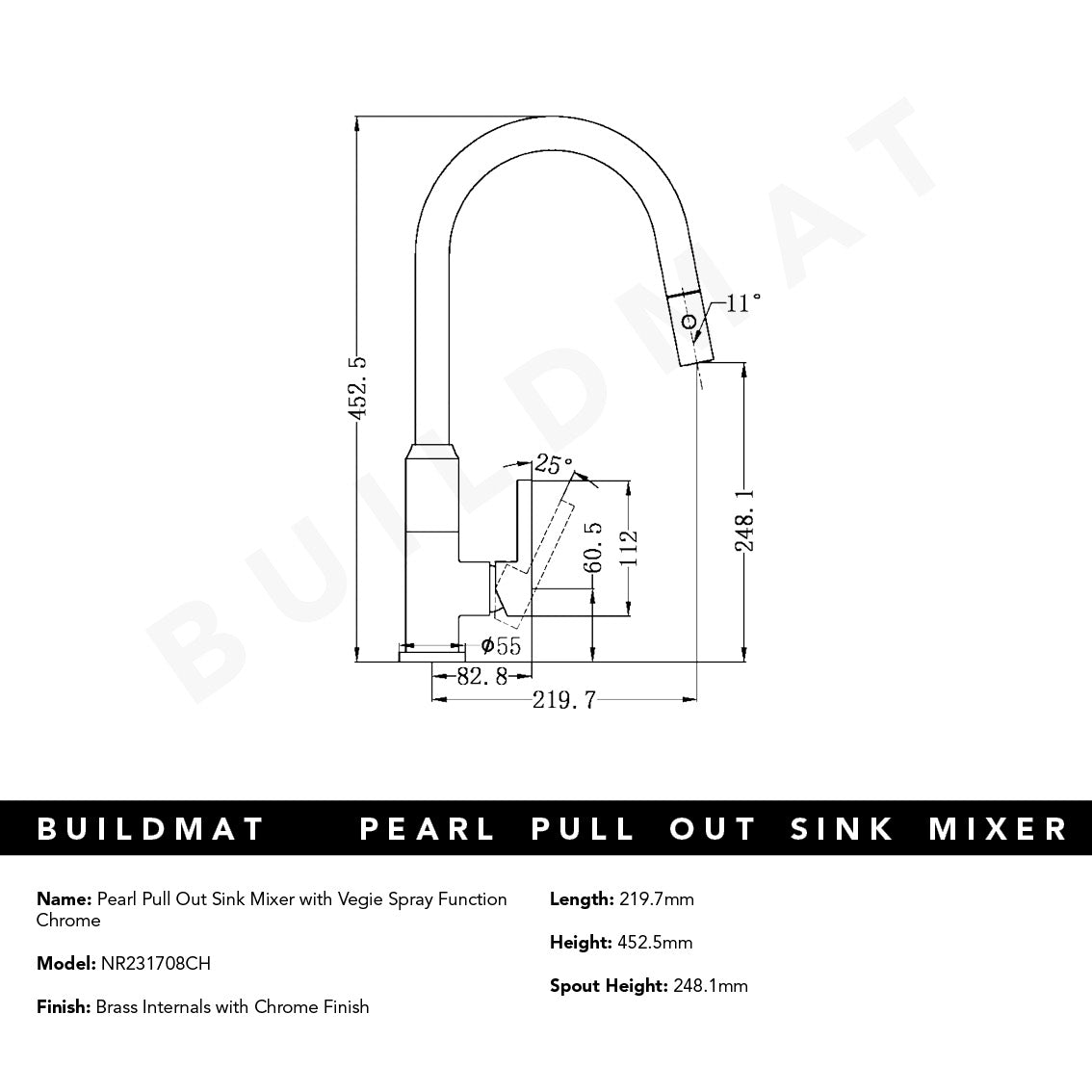 Pearl Pull Out Sink Mixer With Veggie Spray Function Chrome