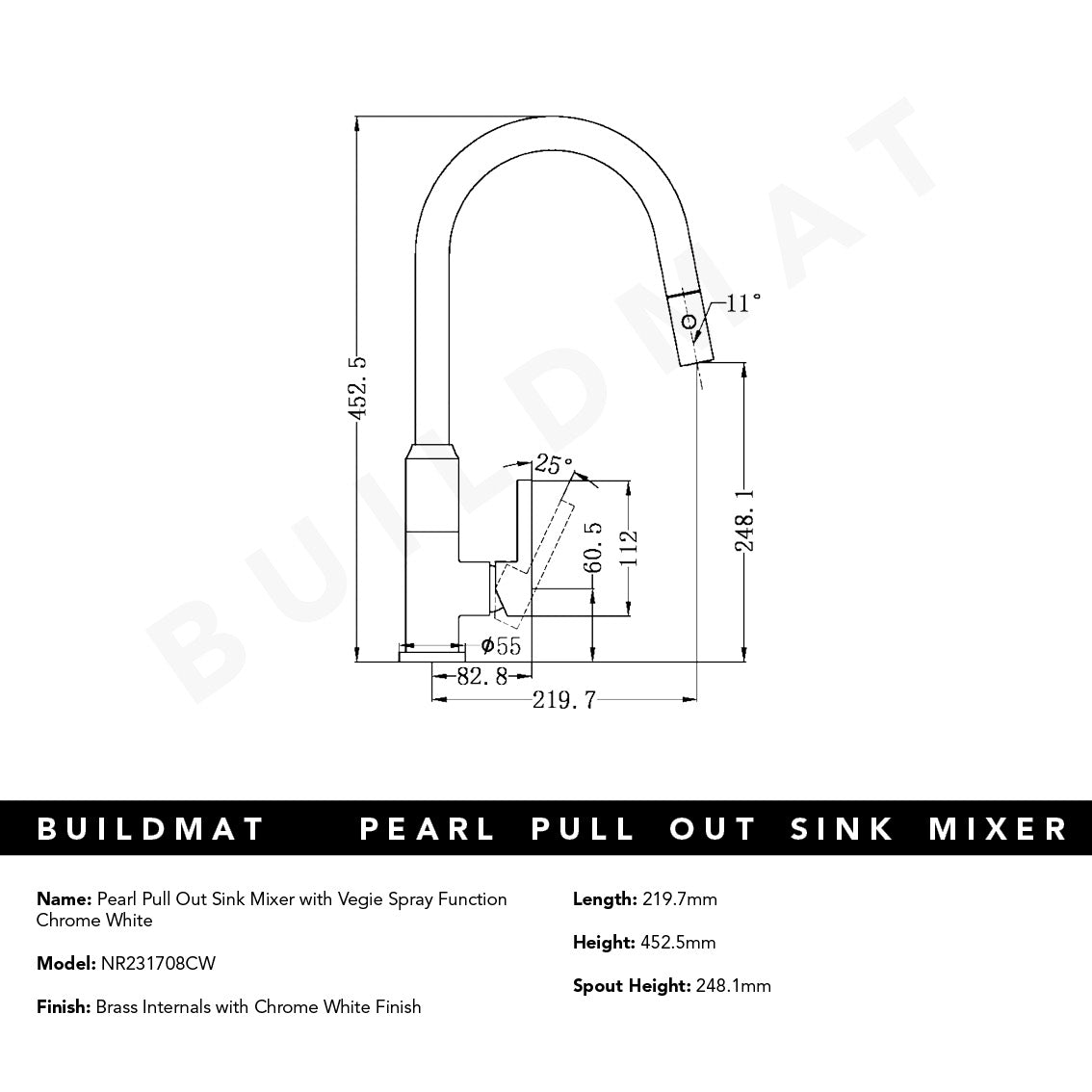 Pearl Pull Out Sink Mixer With Veggie Spray Function Chrome White