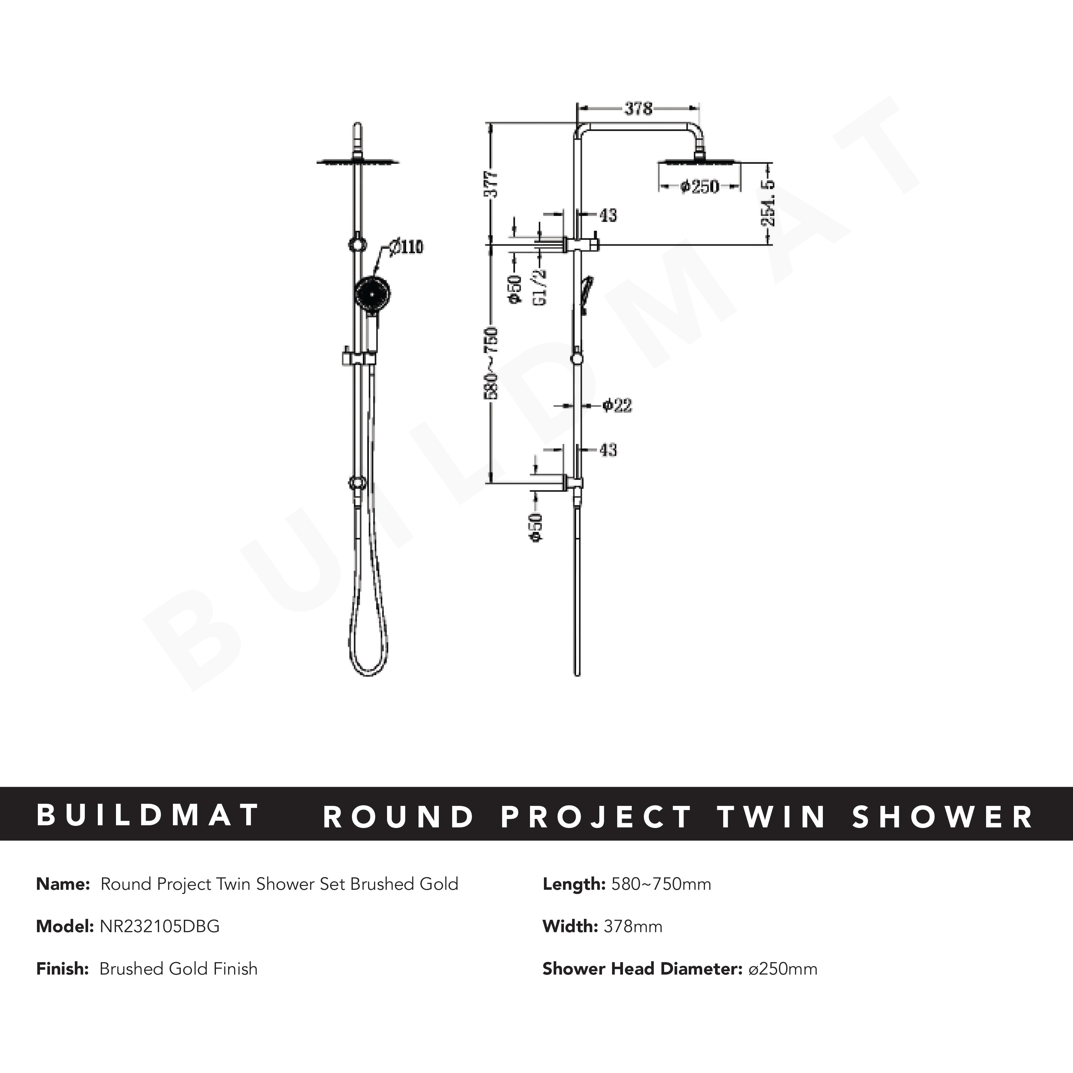 Round Project Twin Shower Brushed Gold