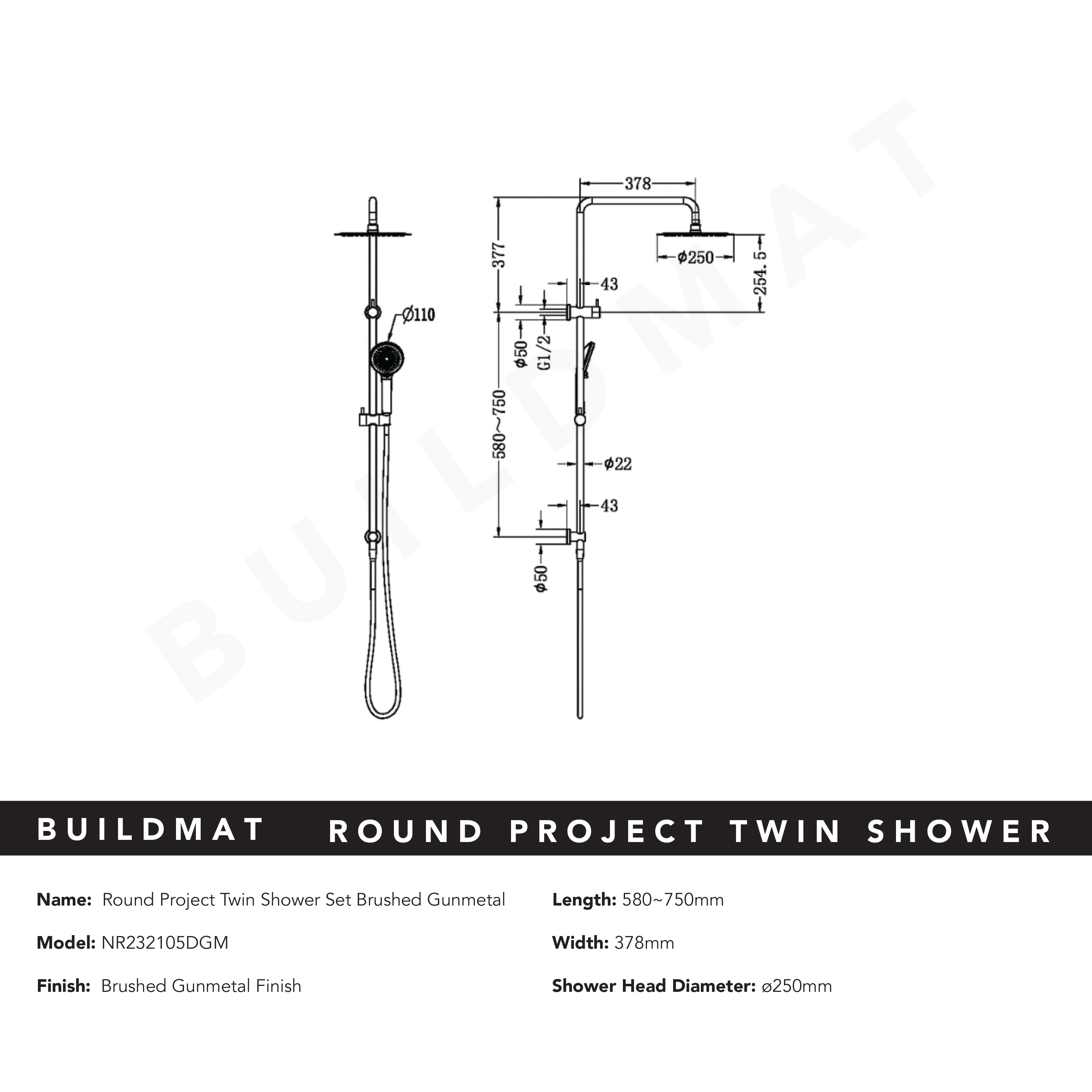 Round Project Twin Shower Gunmetal