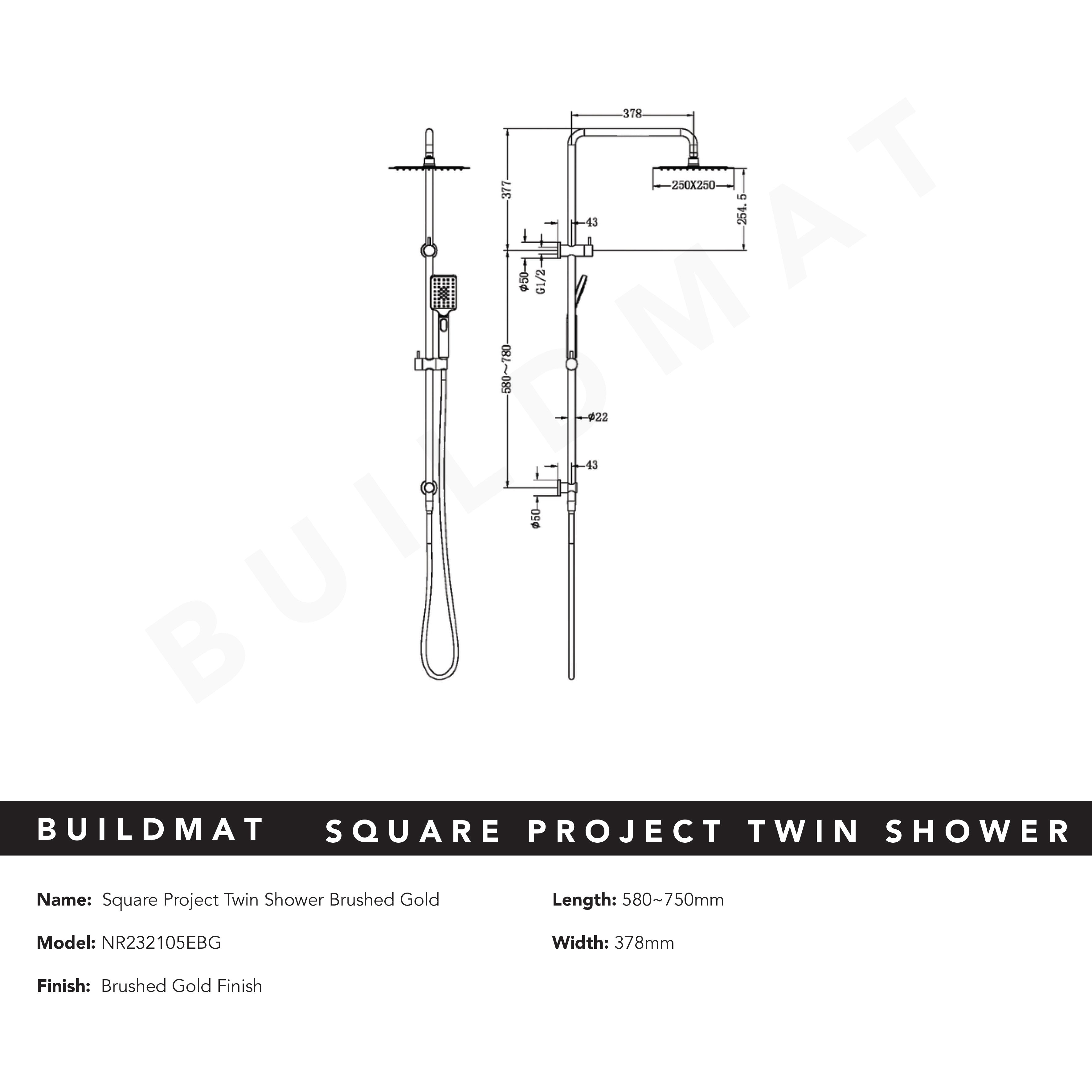 Square Project Twin Shower Brushed Gold