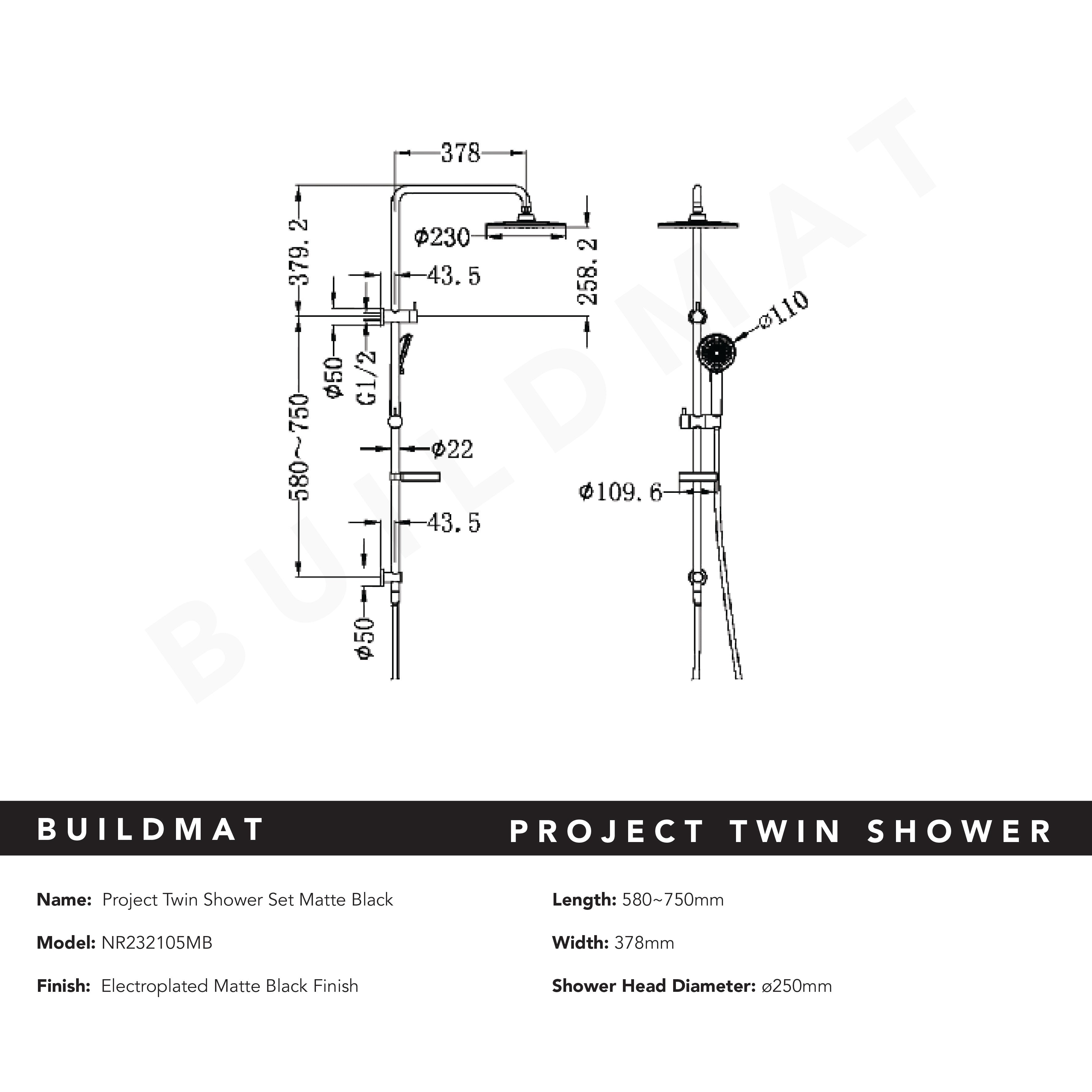 Project Twin Shower Set Matte Black