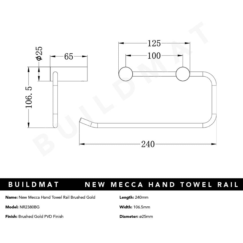 New Mecca Hand Towel Rail Brushed Gold