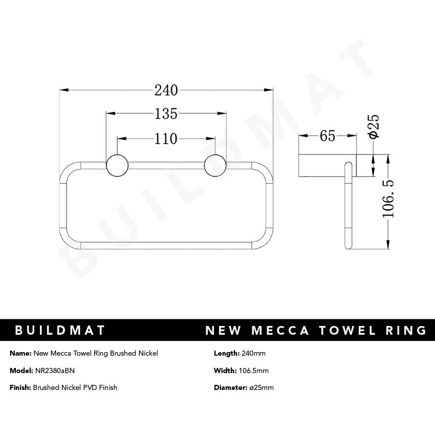 New Mecca Towel Ring Brushed Nickel