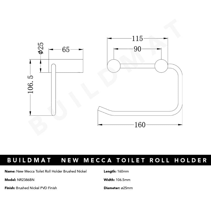 New Mecca Toilet Roll Holder Brushed Nickel