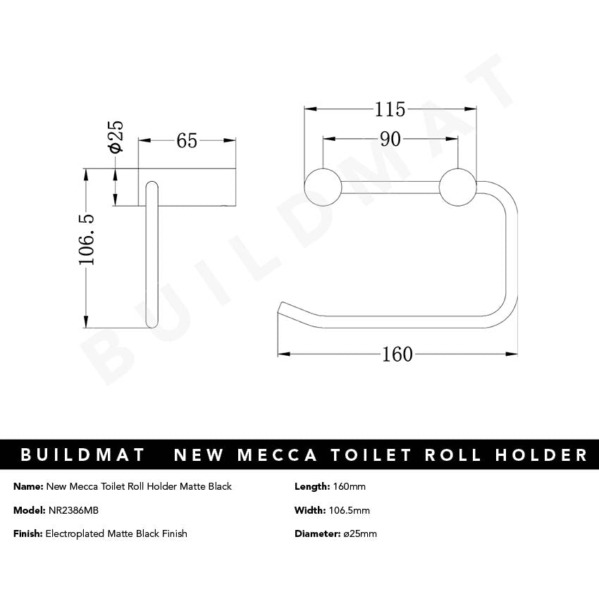 New Mecca Toilet Roll Holder Matte Black