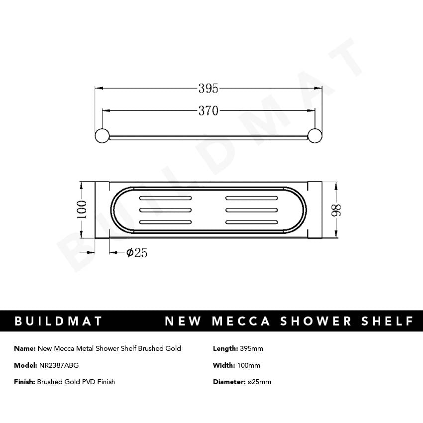 New Mecca Metal Shower Shelf Brushed Gold