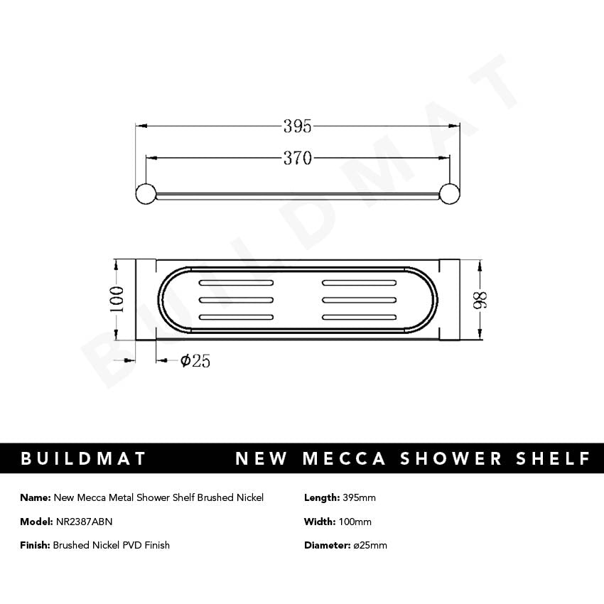 New Mecca Metal Shower Shelf Brushed Nickel