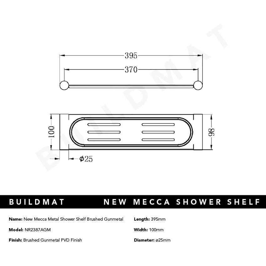 New Mecca Metal Shower Shelf Brushed Gunmetal