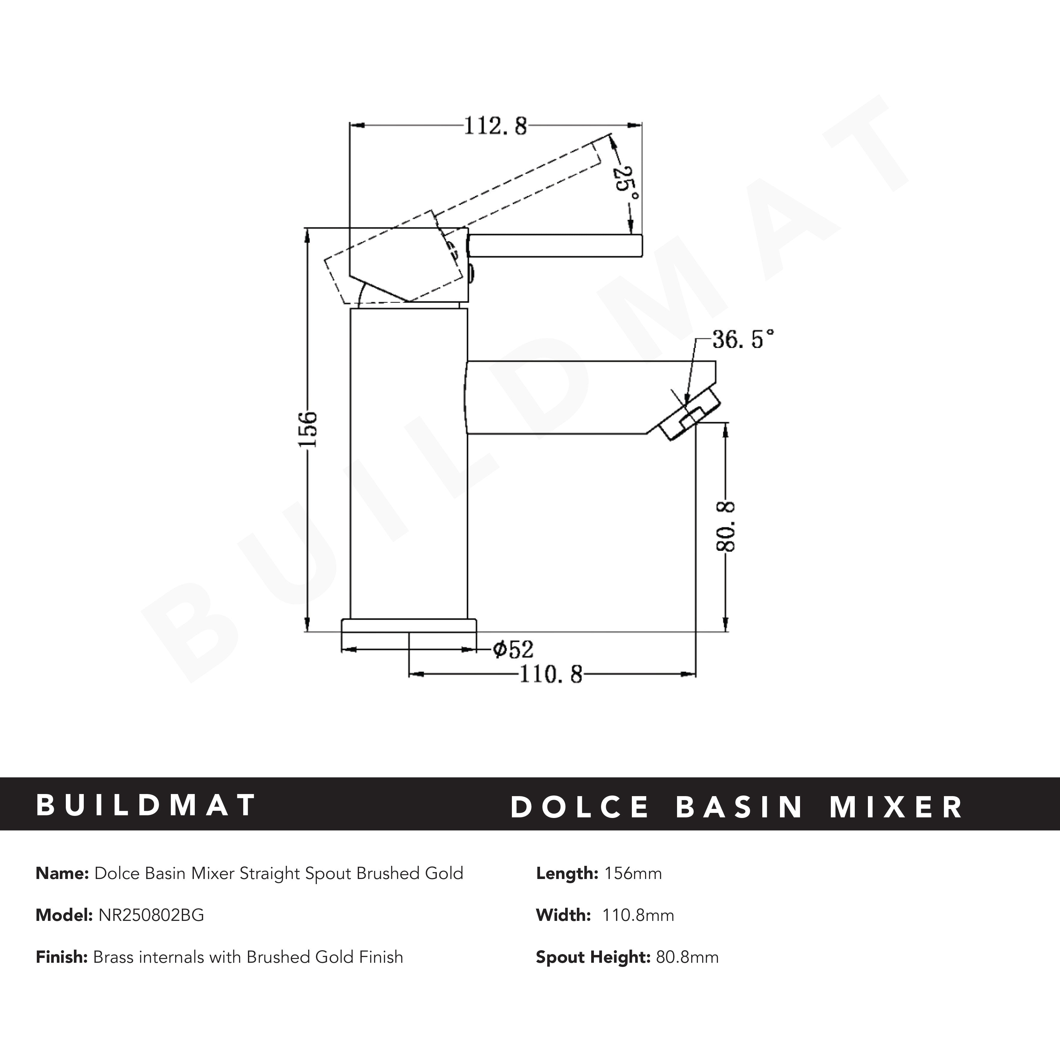 Dolce Basin Mixer Straight Spout Brushed Gold