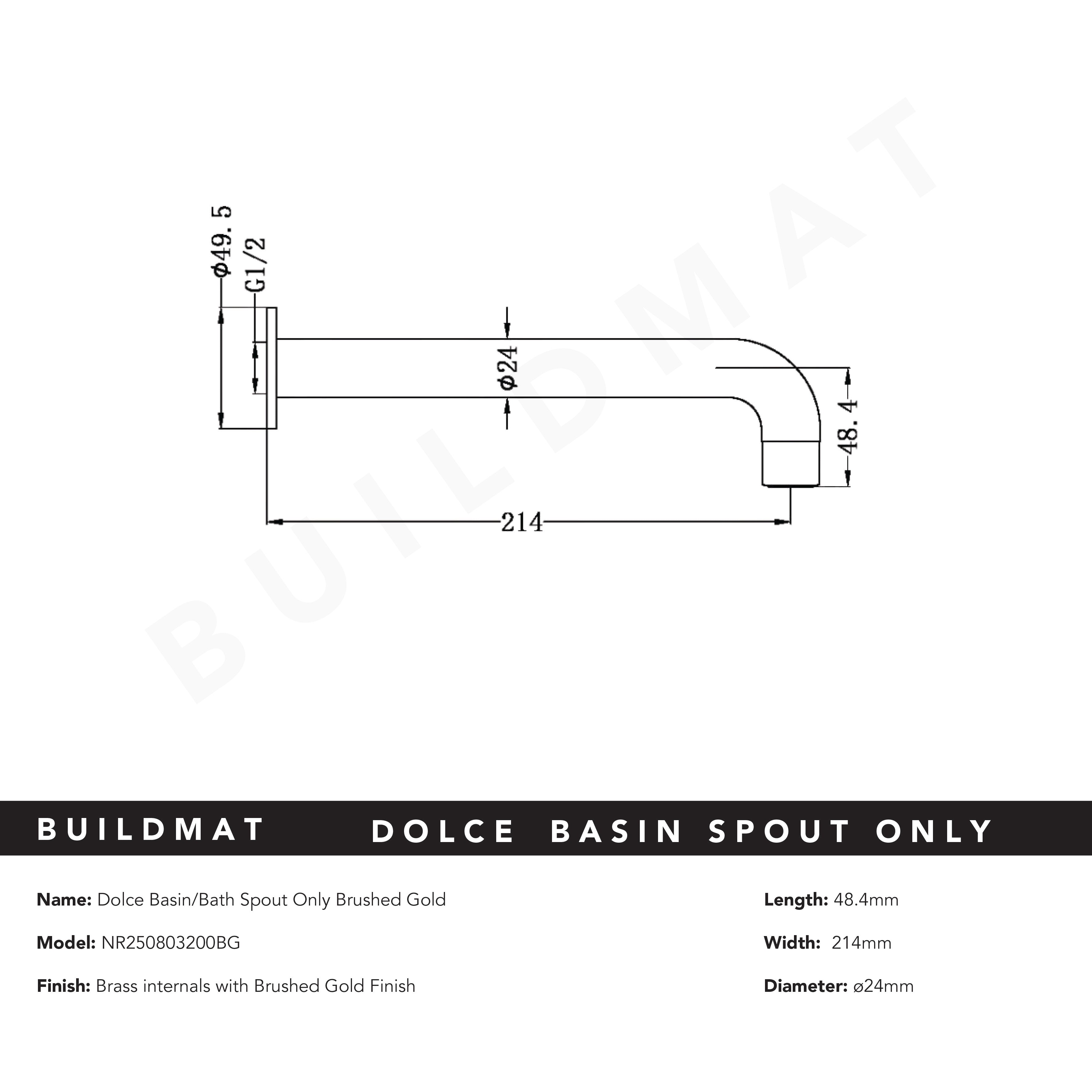 Dolce Basin Bath Spout Only 215mm Brushed Gold