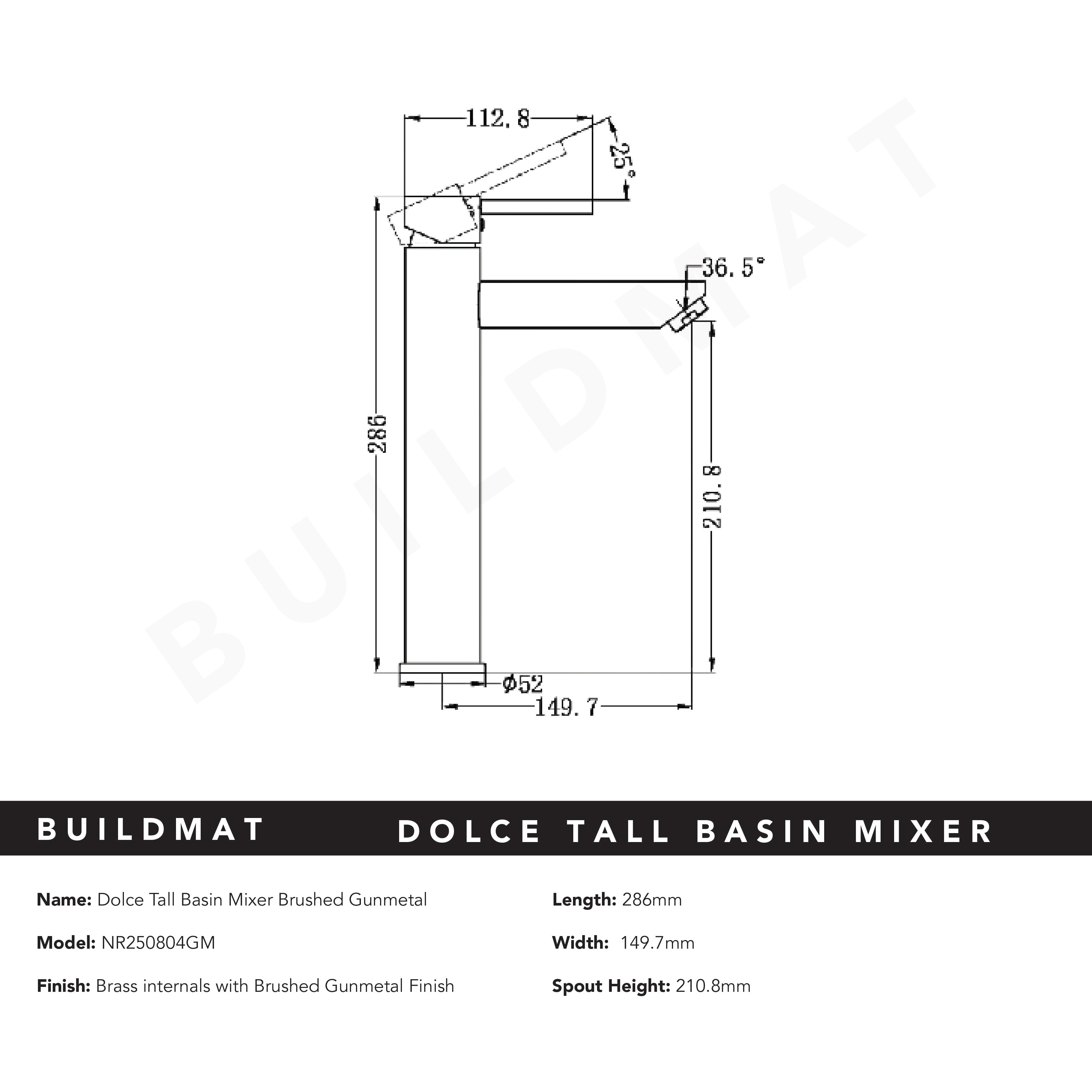 Dolce Tall Basin Mixer Brushed Gunmetal