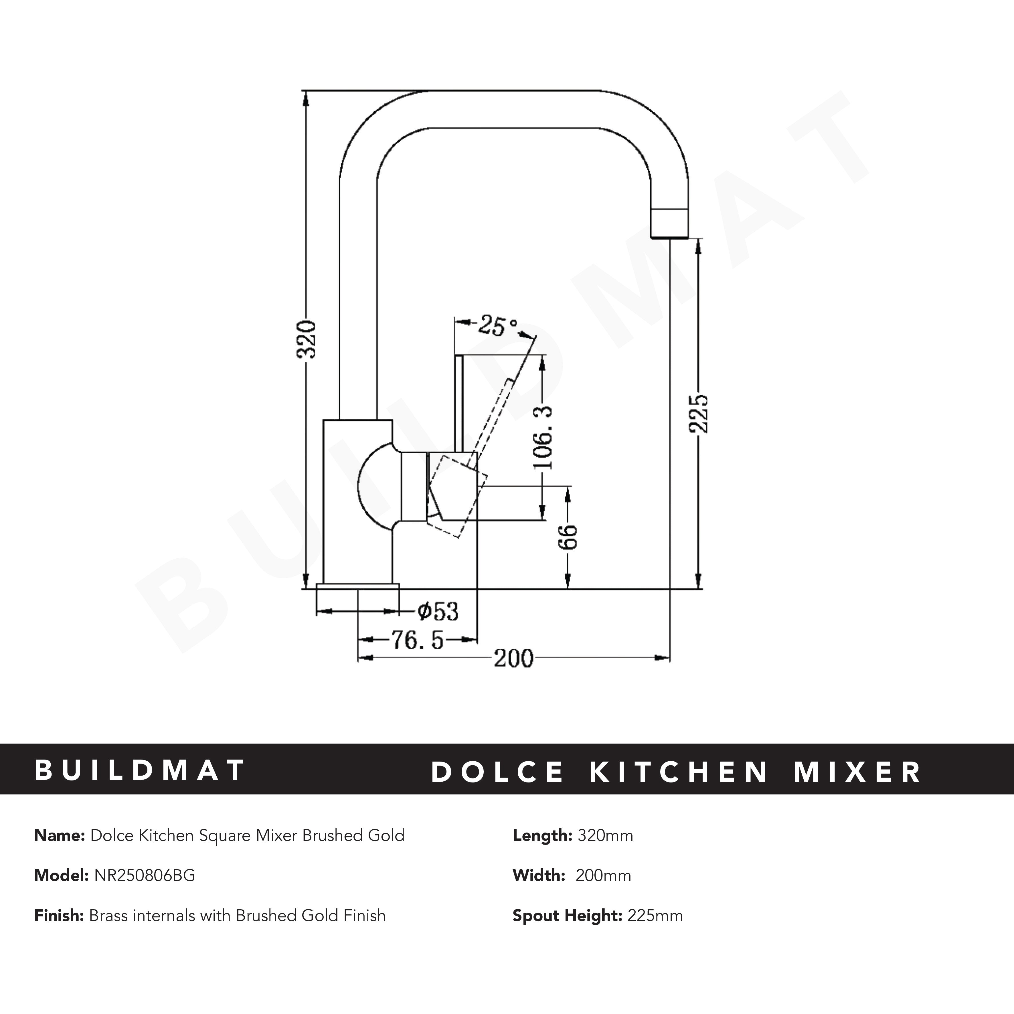 Dolce Square Kitchen Mixer Brushed Gold