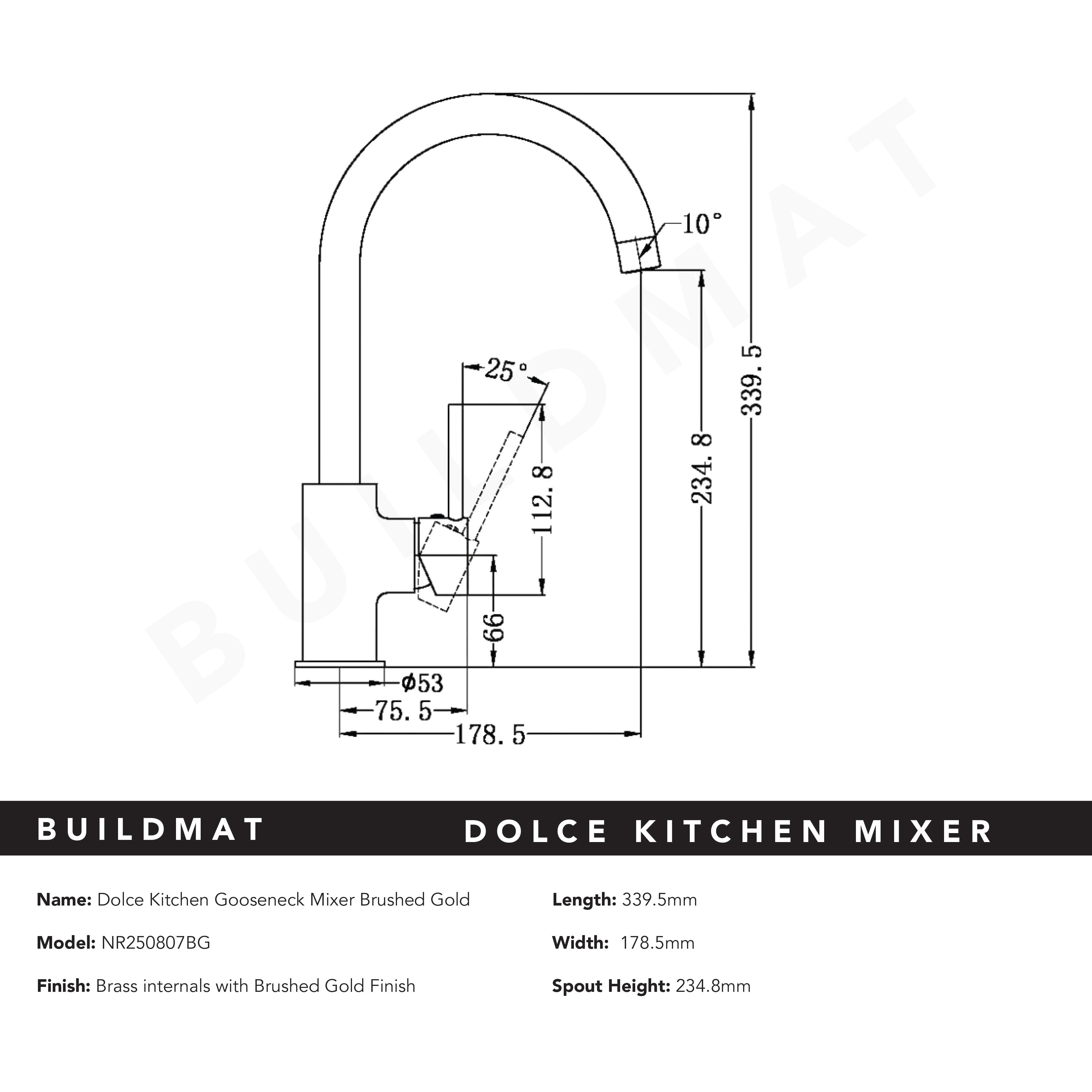 Dolce Kitchen Mixer Gooseneck Brushed Gold