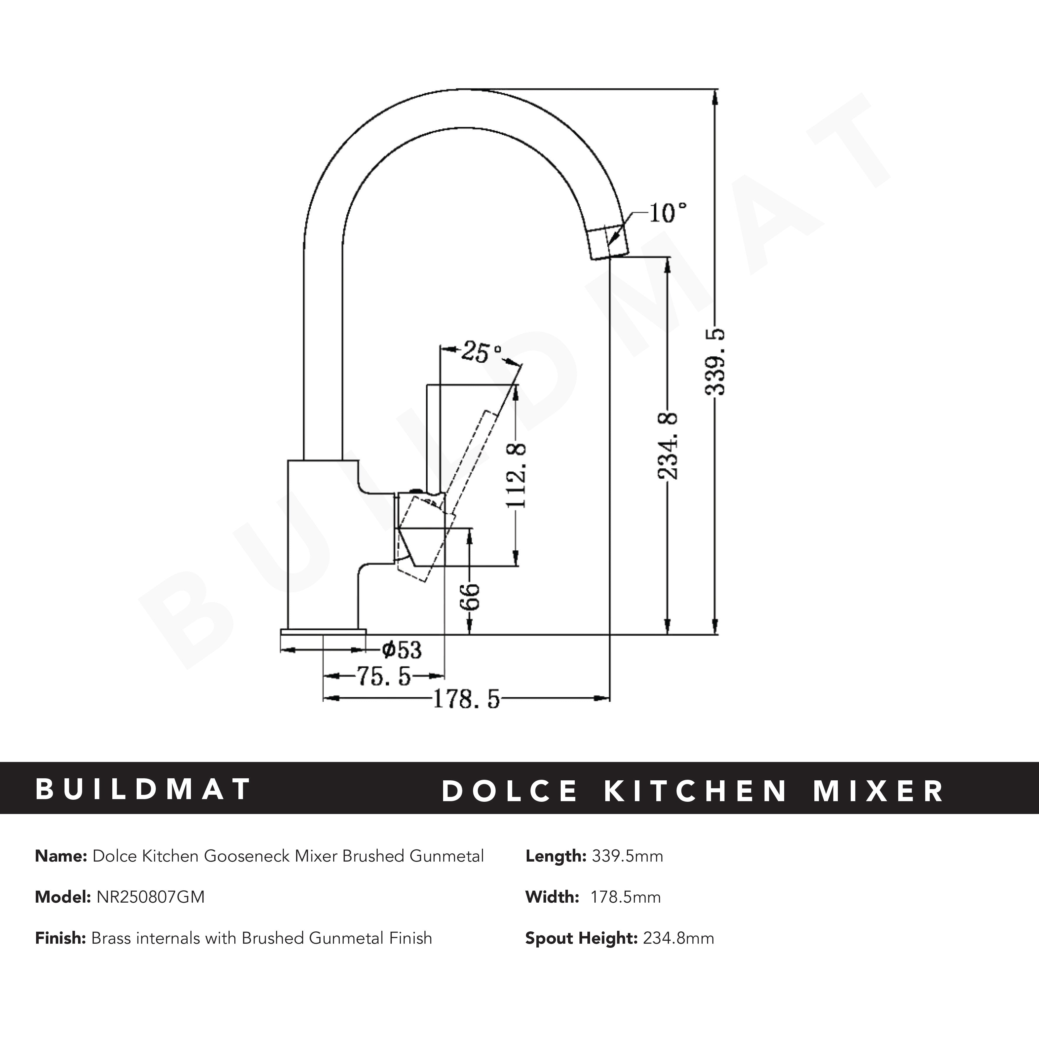 Dolce Kitchen Mixer Gooseneck Brushed Gunmetal