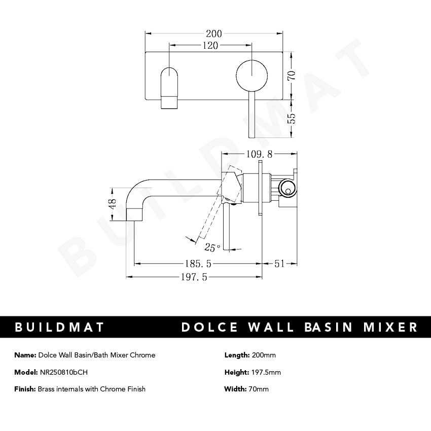 Dolce Wall Basin/Bath Mixer Chrome