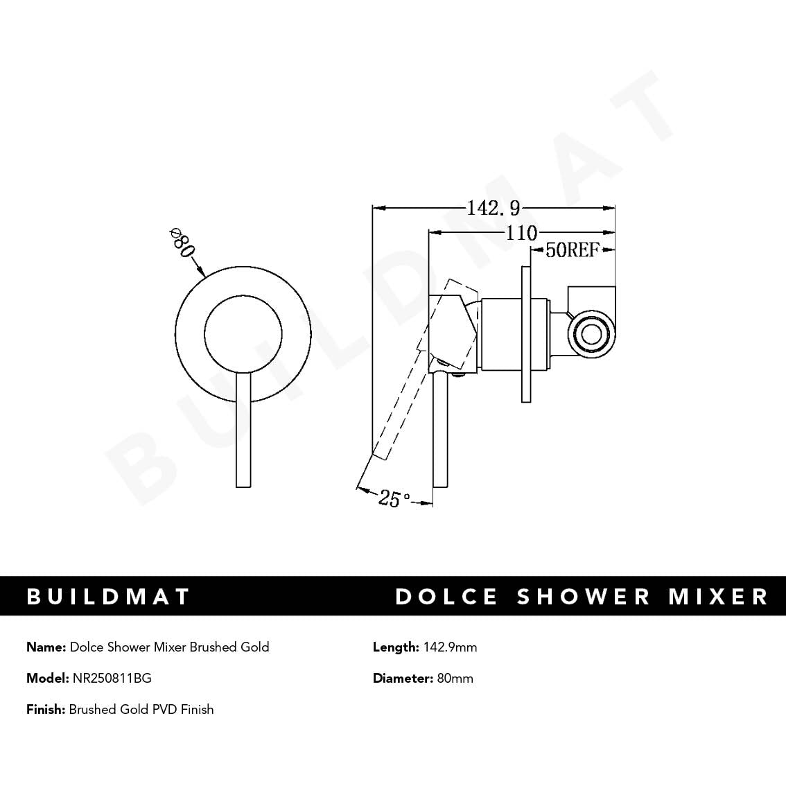 Dolce Shower Mixer Brushed Gold