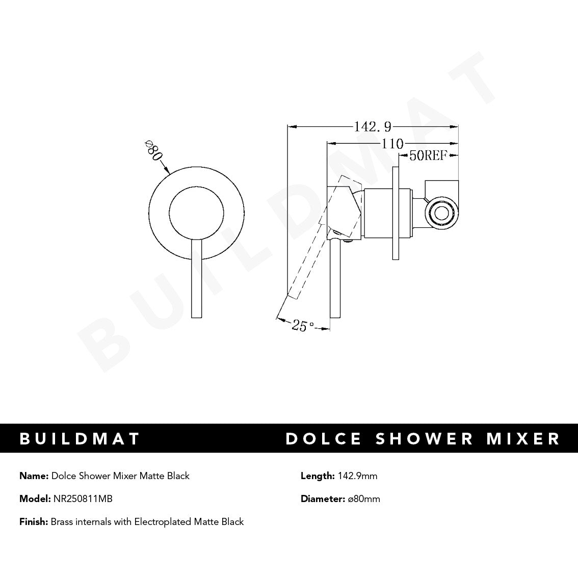 Dolce Shower Mixer Matte Black