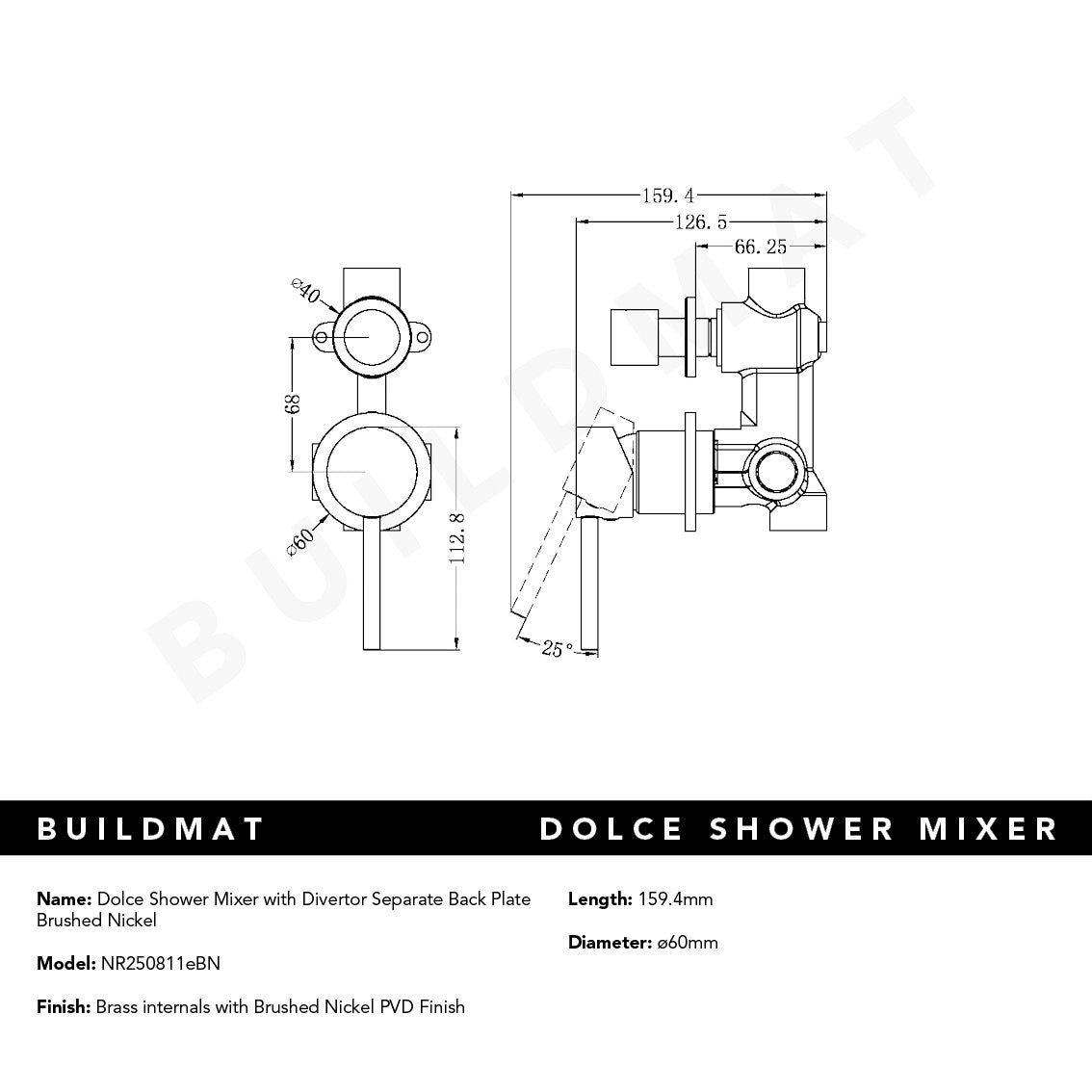 Dolce Shower Mixer with Divertor Separate Back Plate Brushed Nickel