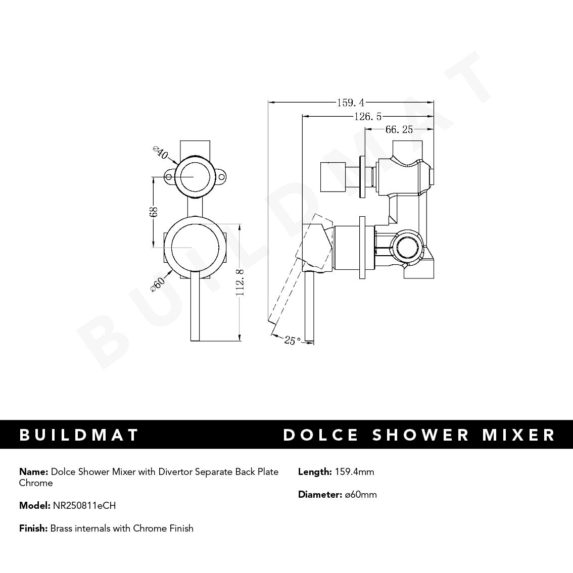 Dolce Shower Mixer with Divertor Separate Back Plate Chrome