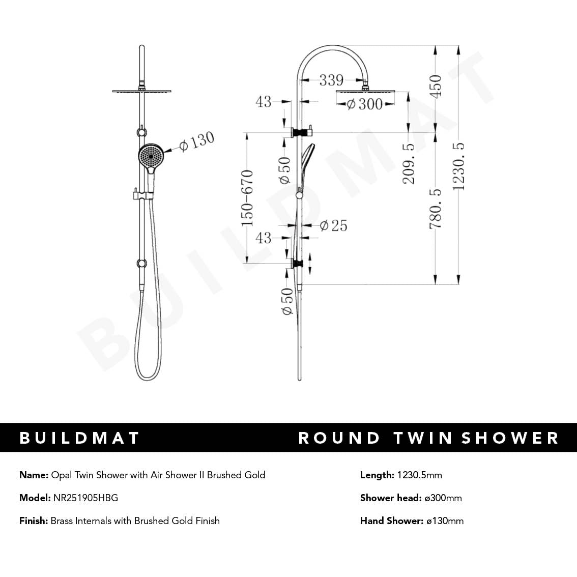 Opal Twin Shower with Air Shower II Brushed Gold