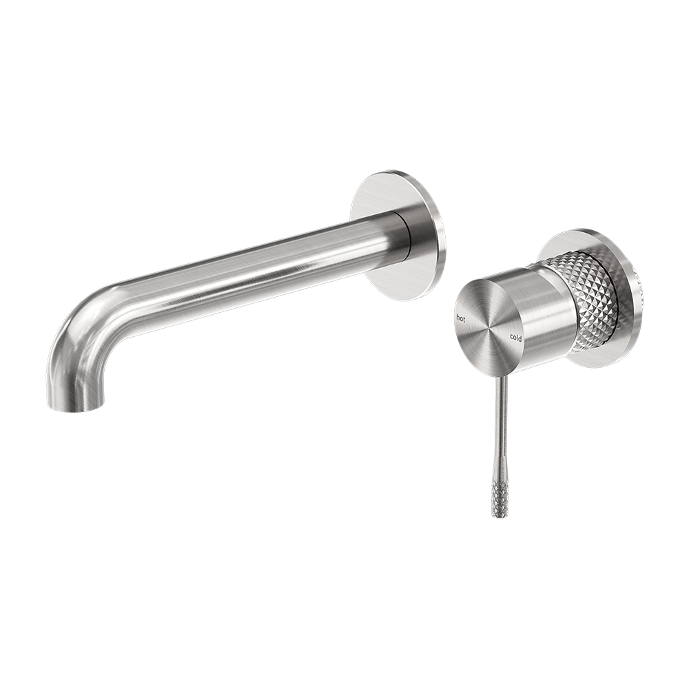 Opal Wall Basin/Bath Mixer Separate Black Plate 260mm Spout Brushed Nickel